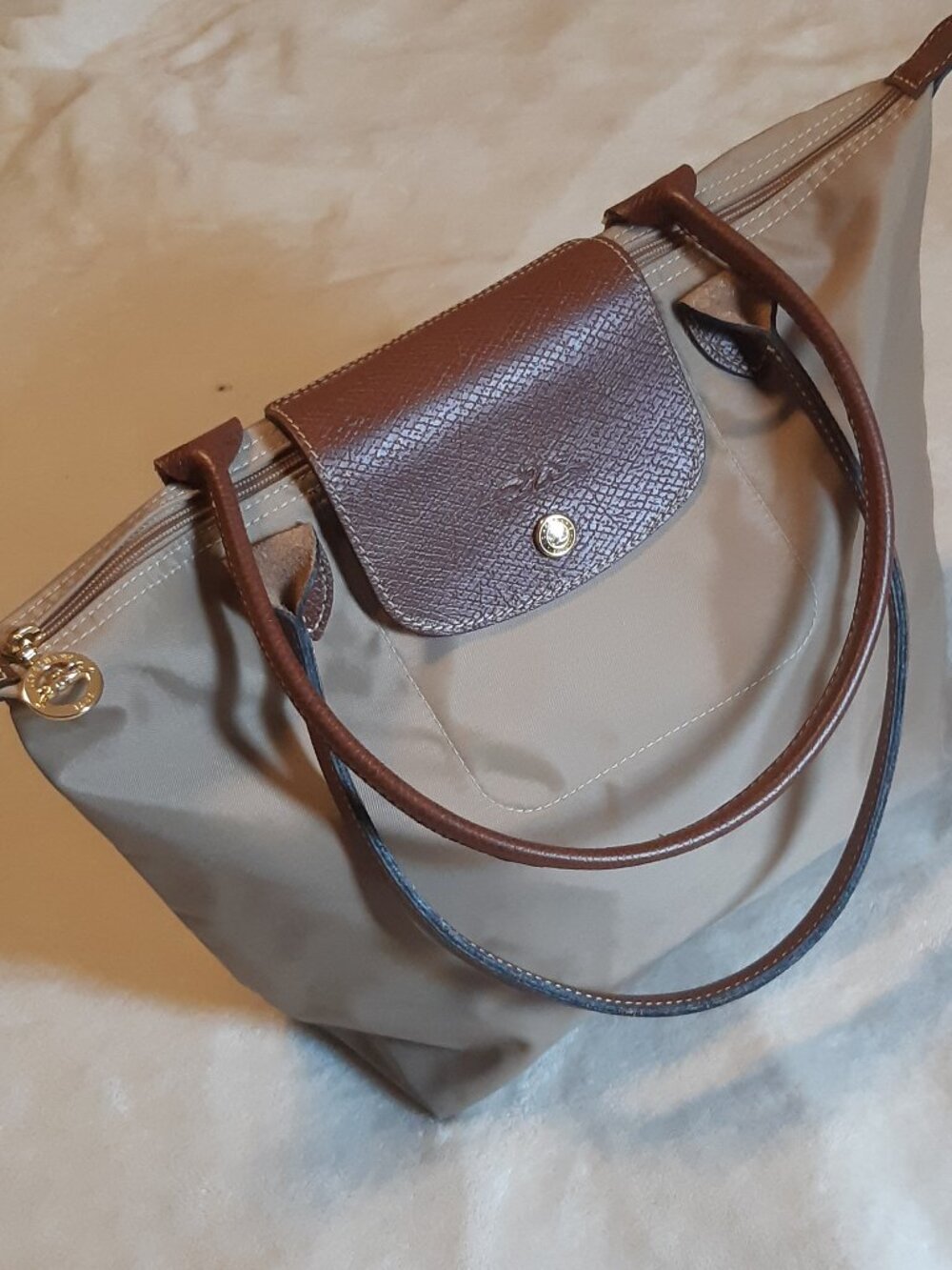 Authentic Longchamp Le Pliage Small / Medium Shoulder Bag - Beige Made In France
